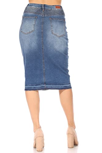 Fashion2Love Women's Juniors/Plus Size Middle - Length Stretch Denim Distressed Pencil Moto Skirt (79008)3