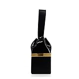  Rouven STUDIO.MUNET Patent Leder Handtasche Tasche/Tova Mini Box Clutch Tote Bag/klein / 10x20x10 cm/Black Noir Schwarz & Gold