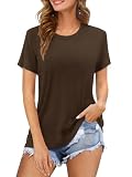 Basic Tshirts Shirts for Women Casual Short Sleeve Crew Neck Solid Tee Tops Summer Plain T Shirt(Coffee, L)