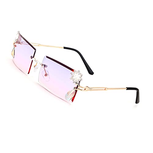 FEISEDY Vintage Rimless Diamond Sunglasses 90s Small Rectangle Bling Frameless Y2K Candy Color Glasses B2333