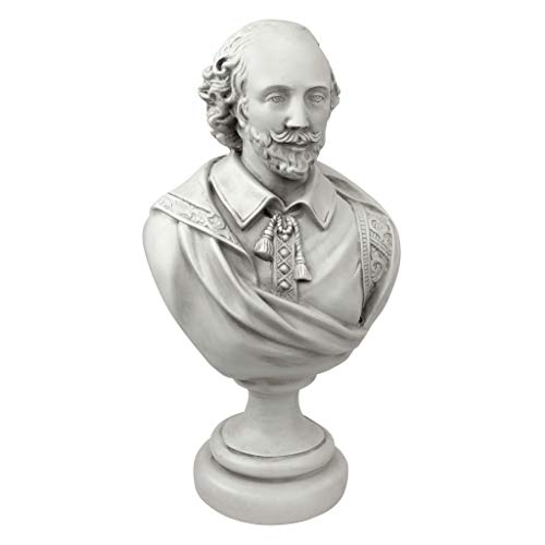 Design Toscano AH22672 William Shakespeare Bust Statue, Desktop, 12 Inch, Polyresin, Antique Stone,