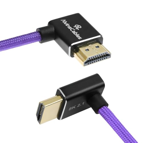 Alvin's Cables Cable HDMI 2.1 8K 48Gbps 8K@60Hz 4K @120Hz Cable espiral trenzado de alta velocidad para Sony FS5, FS7, BMPCC, Canon C300 C500, Atomos Ninja,Feelworld,Ángulo recto hacia arriba, Violeta - imagen 2