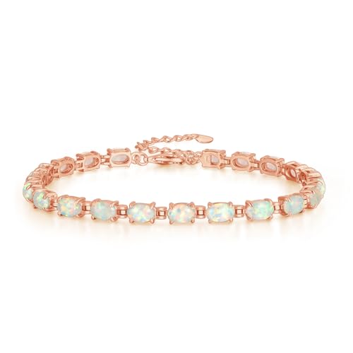 Bracelet rivière opale blanche et or 14K pour femme réglable avec pierres ovales