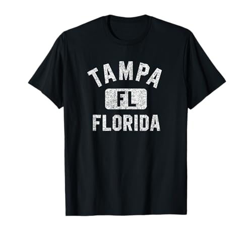 Tampa Florida Gym Style Distressed White Print T-Shirt