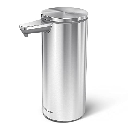 simplehuman 9 oz. touch-free rechargeable sensor liquid soap pump dispenser, brushed stainless steel