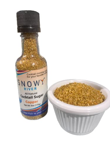 Snowy River Copper Cocktail Sugar - Kosher Certified Naturally Copper Cocktail Rimmer (2oz Bottle, Large Crystal)