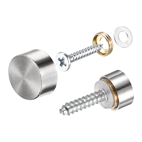 Image of METALLIXITY Mirror Screws (10mm /0.39 inch) 12Pcs, Decorative Cover Cap Nails Brushed - for Sign Advertising Hardware, Construction, Silver Tone