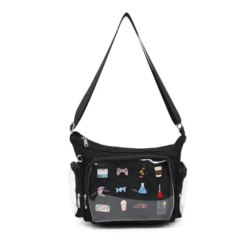Image of Canvas Ita Bag Crossbody Shoulder Bag Kawaii Purses and Handbags with Anime Pins Display Medium
