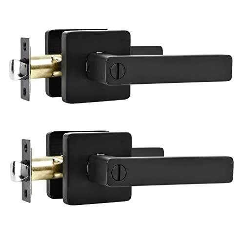 Leydebong 2 Pack Black Door Knobs Interior Door Handles In Matte Black Finish, Privacy Function For Bedroom Bathroom, Heavy Duty Door Handles With Modern Design #TOP9