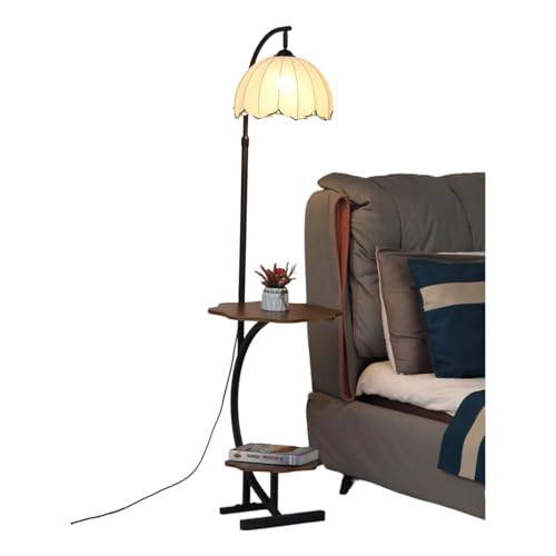 ZYHHDP Lámpara De Pie Con Estantes, Luz De Pie Vintage Regulable Con Almacenamiento De Madera Para Sala, Dormitorio(Brown)