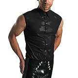 TIANXIAOQWE Herren-Tanktop aus PVC, Umlegekragen, schmal, Knopfleiste, für Nachtpartys, Clubs, Fetischveranstaltungen, Schwarz , 4XL