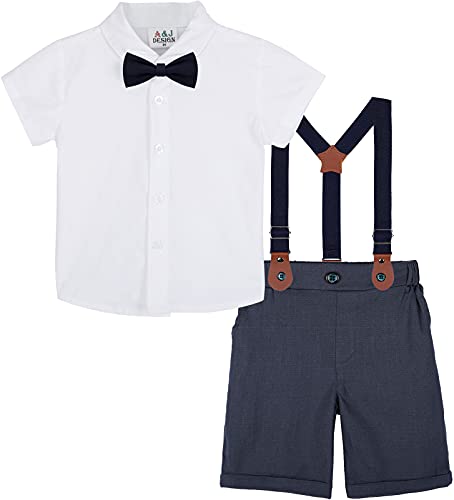 mintgreen Conjuntos de Ropa para Bebés Niño, Recién Nacido Blanco Camisa Pantalones Bautizo Hidalgo Atuendo Manga Corta Traje con Suspender, 12 18 meses