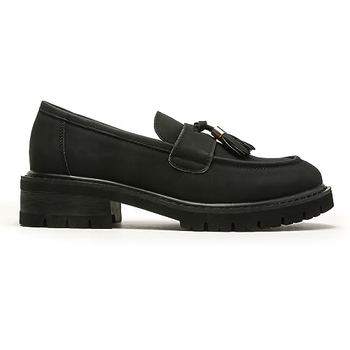 Image of Platform Loafers for Women Patent Leather Loafers for Women Tassel Slip On Loafers Faux Leather