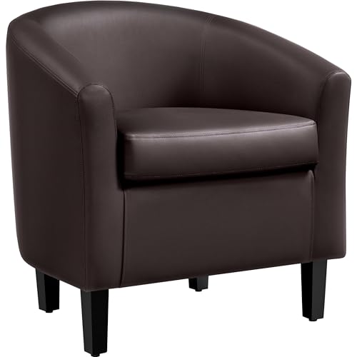Topeakmart Faux Leather Club Chair, Modern Accent Chair and Cozy Barrel Chair with Sturdy Wood Legs for Living Room Bedroom Reception Room, Espresso