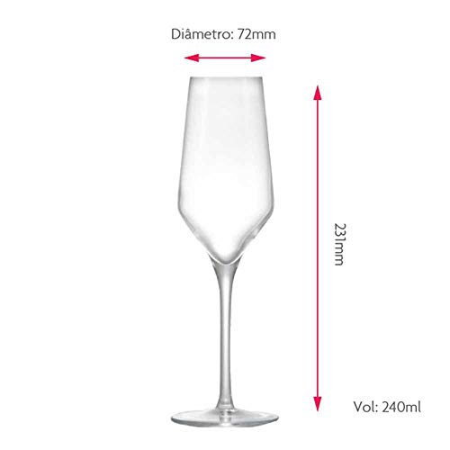 Jogo de Taças Champagne Passion Cristal 240ml 6 Pcs