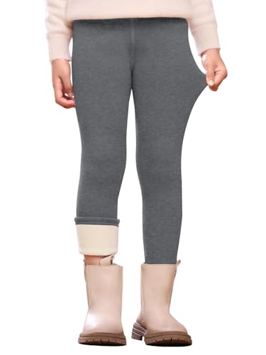Vorvowry Thermoleggings Mädchen Weiche Gefütterte Stretch Thermohose Dicke Kuschelige Warme Winter Leggings für Kinder 110 Hellgrau