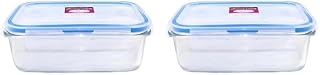 FEELINGS 1000 ML(33oz) Glass Meal Containers Glass Partition Storage With Blue Silicone Clear Blue Lid, Glass Food Storage Containers, Glass Containers for Kitchen Storage & Lunch (Pack of 2)