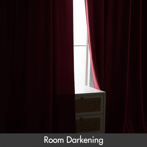Image of MIULEE Berry Blackout Velvet Curtains Drapes 90 Inch Long 52 inchx90 inch Bedroom | Luxurious Bedroom Living Room Decor, Room Darkening, Thermal Insulated, Rod Pocket Design, Super Soft Fabric