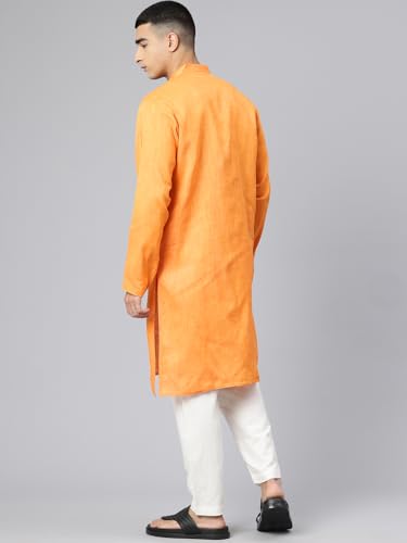 Image of Majestic Man Men's Cotton Regular Fit Traditional Mandarin Collar Ethnic Motifs Solid Long Kurta