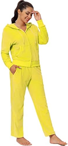 MINANUO Velour Cute Winter Tracksuit for Women Set 2 Pieces Joggers Loungewear Outfits Yellow Long Sleeve Jogging Sweatsuits Set Soft Sport Sweat Suits Pants(Yellow 06,M)