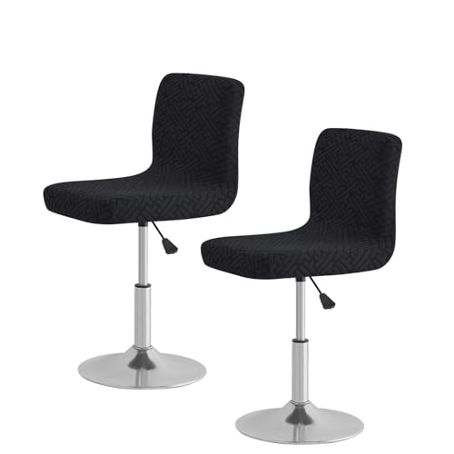 Image of FUANGUI Bar Stool Covers with Backs, 2 Pack Stretch Bar Stool Chair Covers, Knitted Jacquard Bar Stool Covers,Washable Bar Chair Covers Swivel Barstool Slipcovers (Knitted Black 01)