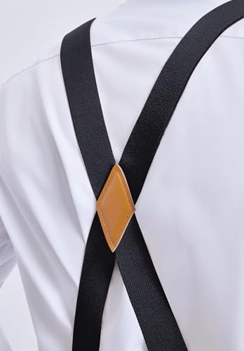 Image of HISDERN Bow Tie and Suspenders for Men Elastic X-Back Suspender and Bowtie Set Adjustable Braces for Wedding Tuxedo