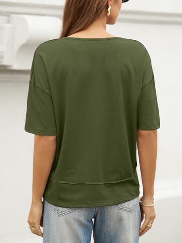 Image of UNCLECAT Womens V Neck T Shirts Summer Trendy Loose Fit Casual Tops Tees