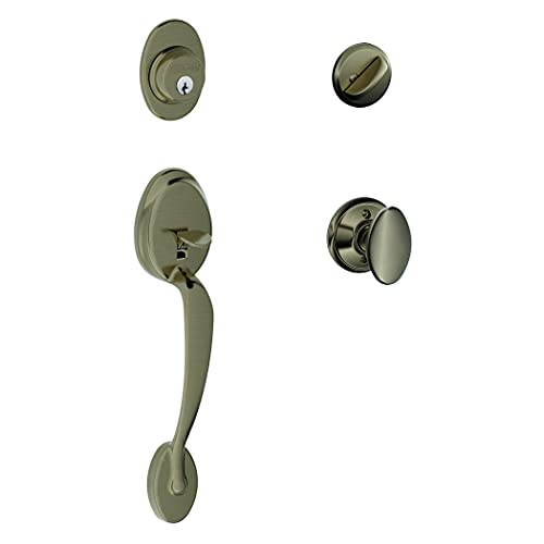 Image of SCHLAGE Plymouth Single Cylinder Handleset and Siena Knob, Antique Pewter (F60 PLY 620 SIE)