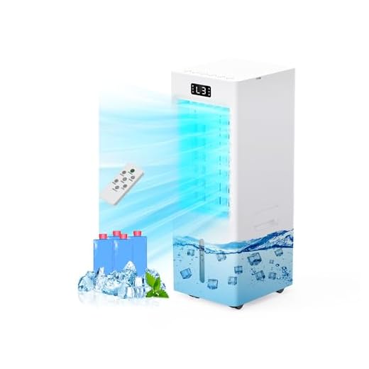 Aire acondicionado Portátil 4 en 1, Enfriador de aire, Temporizador de 1-12H, 4 Velocidades y 3 Modos, Tanque de 6L, Incluye 4 Cubitos de Hielo, Control remoto, Portátil, Silencioso