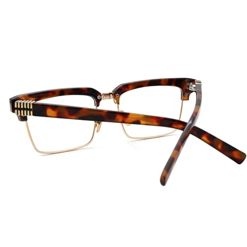 Image of Semi Rimless Rectangle Blue Light Glasses Men Women Black Square Eyewear