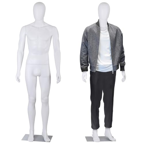 HomGarden Male Mannequin Manikin Full Body Dress Form, 73” Adjustable Mannequin Stand Realistic Mannequin Display Head Turns Dress Model w/Base, White