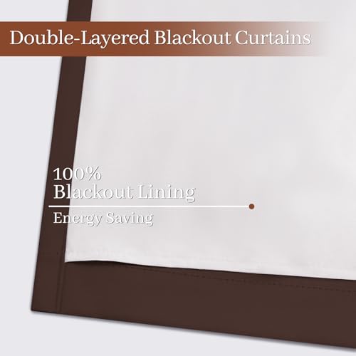 Yakamok Room Darkening 100% Blackout Curtains Grommet Window Treatments with 2 Thick Layers-Brown Thermal Insulated Drapes Set of 2 Panels for Bedroom Living Room 52 Inches by 63 Inches Length