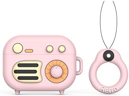 Compatible with Retro Radio AirPods Pro Case, Protective Silicone Retro Radio Skin for AirPod Pro Case Gramophone, Funny Kawaii Cute Fashion Cartoon 3D Cover for AirPods Pro with Ring (Pink)