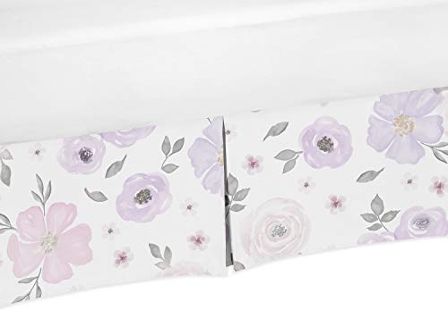 Image of Sweet Jojo Designs Lavender Purple, Pink, Grey and White Girl Pleated Crib Bed Skirt Dust Ruffle for Watercolor Floral Collection - Rose Flower