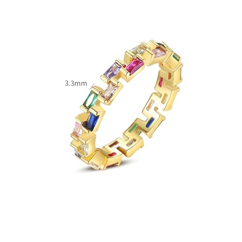 Emerald Cut Rainbow Moissanite Eternity Ring, 14K Gold Wedding Band for Women, Unique Gift2