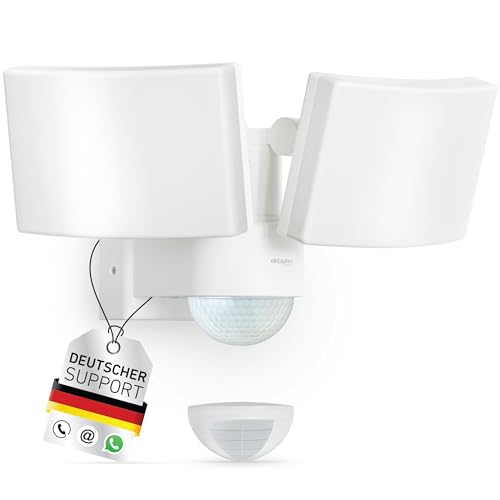 Oktaplex Cali Dos LED Strahler mit Bewegungsmelder Außen 3000K Warmweiß 40W IP65 Außenlampe weiß Wandleuchte mit geschaltetem Ausgang