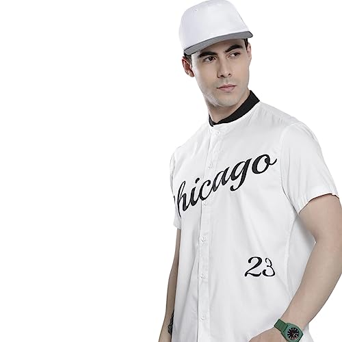 Image of The Indian Garage Co Men Cotton Regular Fit Placement Print Half Sleeves Baseball Collar Casual Shirt