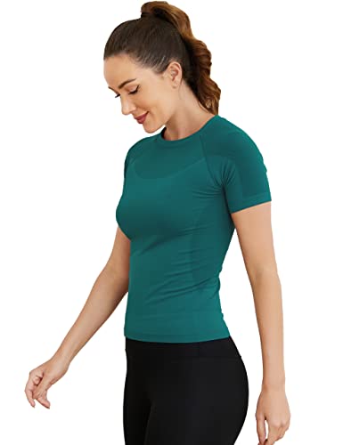 Image of MathCat Short Sleeve Workout Tops for Women, Seamless Women's Compression Shirt, Yoga Running Athletic Shirts Soft Gym Tops