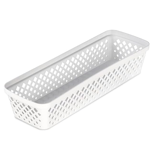 Glad Plastic Storage Basket Set - Multipurpose Drawer Trays, Kitchen Pantry Containers, and Bathroom Bins - 6 Pack Narrow Organizers, White