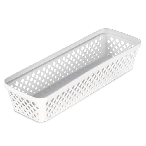 Image of Glad Plastic Storage Basket Set - Multipurpose Drawer Trays, Kitchen Pantry Containers, and Bathroom Bins - 6 Pack Narrow Organizers, White