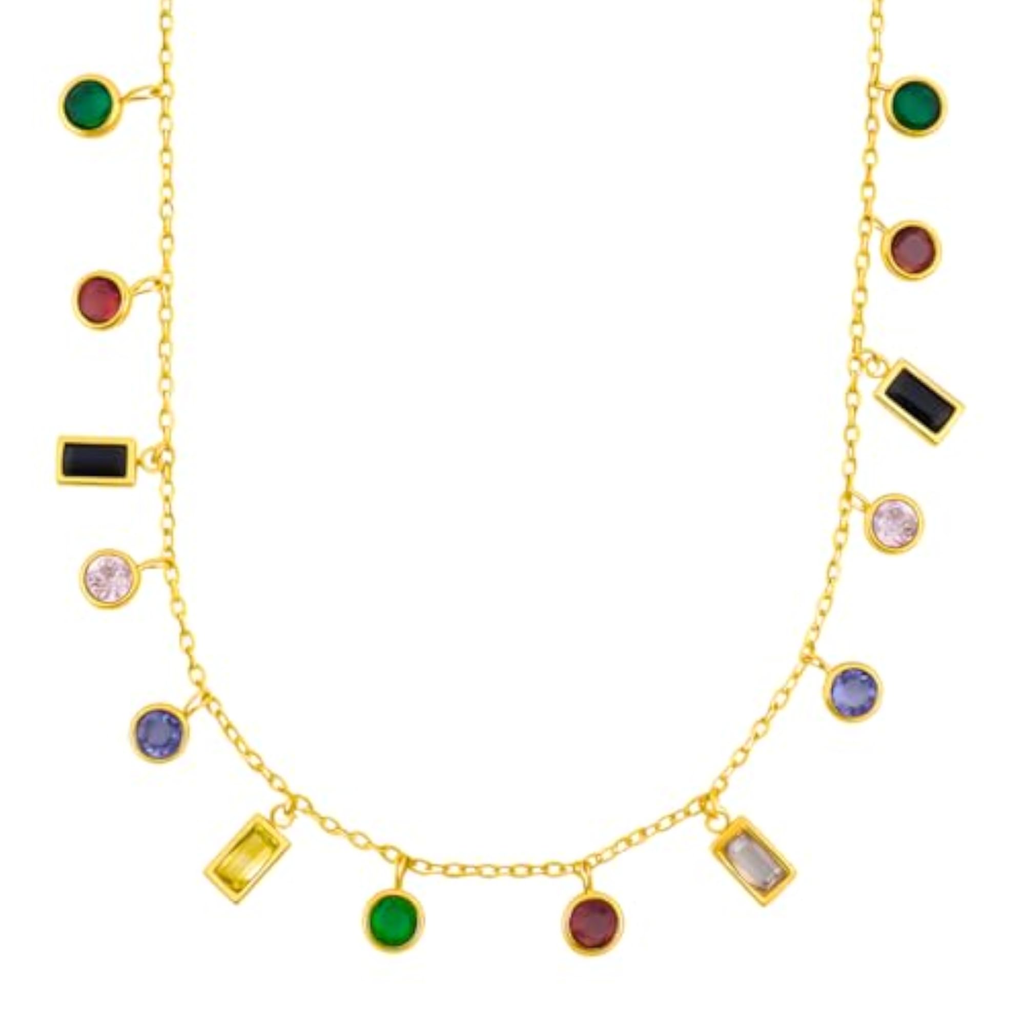 Women's Gold Plated Multicolor CZ Station Necklace, Elegant Gift