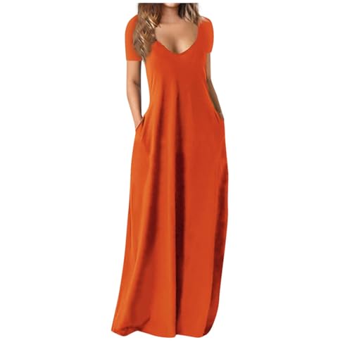 Vestido largo de verano para mujer, casual, manga corta, cuello en V, vestido largo bohemio, sexy, liso, vestido de playa con bolsillos, holgado, elástico, vestidos de fiesta, club, vestidos de noche,