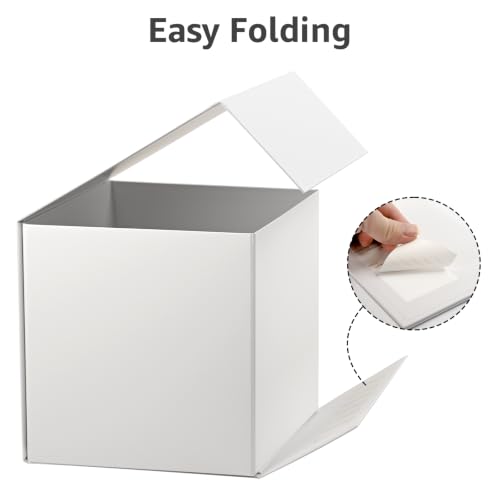 Image of LIFELUM Square Gift Box with Magnetic Lid, Card, Sticker, Ribbon, Shredded Paper Filler for Business, Wedding, Birthdays (White, square - 7 inch, 1 count (Pack of 1))