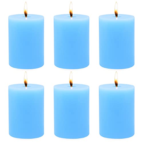 6 Pack 3X4 Inch Pillar Candles, Unscented Column Candles For Home Restaurants Spa Church Weddings, Smokeless Dripless And Clean Burning Emergency Candle - Light Blue #TOP13