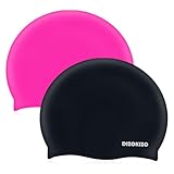 Dizokizo 2 Stück Silikon-Schwimmhauben für Kinder 6-14, Hoch elastische Bequeme rutschfeste Schwimmhauben für Mädchen & Jungen, hält Haare trocken (Rosenrot & Schwarz)