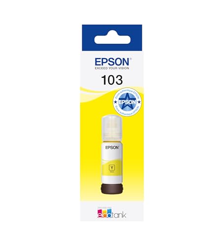 Epson EcoTank 103 Bouteille d’Encre Authentique | Jaune | Haute Capacité – Jusqu’à 7,500 Pages | Compatible Avec Modèles L3110 / L3111 / L3150 / L3151 / L3270 / L3280 / L3560 / L5190 / L5310 / L5590