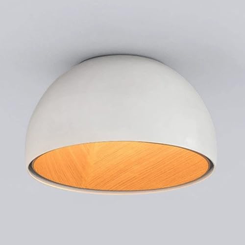 Lámpara de techo empotrada moderna de mediados de siglo, pantalla creativa con vetas de madera, iluminación LED cálida, lámpara de cúpula de metal blanco simple, aplique de techo vintage para dormito