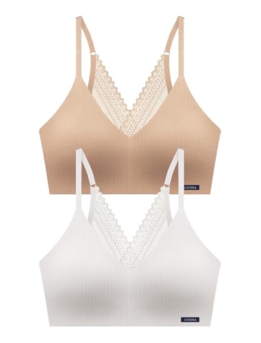 Image of Livona Lace Bralette for Women - Comfort Sports Bra Wireless Padded Bralette with Support Workout Tops Cami Crop S-XXL