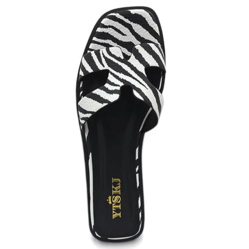 Image of Sandals for Women Dressy Comfortable Flat Open Toe Casual Cute Trendy Shoes Soft Faux Leather Slip On Ladies Slides for Summer