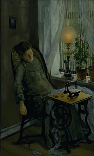 Impression sur toile la couturière par Christian Krohg, une peinture élégante de 60x90cm